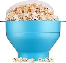 Microwave Popcorn Maker, Collapsible Food-Grade Silicone Popcorn Popper Bowl w/Lid, Hot Air Popper at Home for Family Movie Nights & Quick Cravings, BPA-Free & Dishwasher Safe, Blue Crab