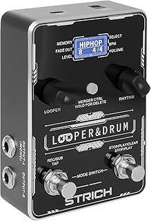 STRICH Stereo Looper Guitar Pedal with Built-in Drum Machine, 100 Diverse Drum Patterns, 160 Minutes Recording Time, USB for Audio Import/Export, Support Footswitch Control for Electric Guitar, Black