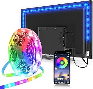 PSTAR LED Lights for TV, 5M LED TV Backlights TV Lights That Sync with TV, USB Powered RGB TV Led Light Strip, Music Sync Bluetooth APP Control for 50-65 inch TV/Monitor Behind Lighting