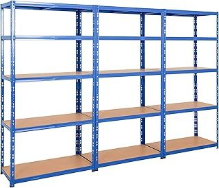 BiGDUG Heavy Duty Garage Shelving Unit 3 Bay - 179x90x45 cm - 200kg UDL Per Shelf (1000kg Per Bay) - 3x Blue Storage Shelves - 5 Tier Shed Shelving