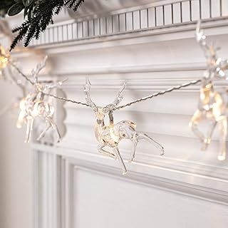 Lights4fun Battery Operated 10 LED Warm White Reindeer String Lights with Timer