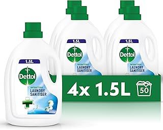 Dettol Antibacterial Laundry Cleanser, Sanitiser Additive, Fresh Cotton Fragrance, Multipack of 4 x 1.5 L, Total of 6L (Packaging may vary)