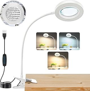 NZQXJXZ Magnifying Glass Lamp with 3 Color Modes, 10X Metal Clip Magnifying Glass with Light USB Powered for Circuit Boards, Repairing, Crafts, Reading, Sewing, Artwork