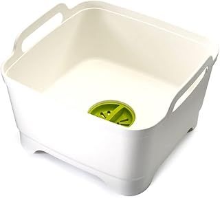 Joseph Joseph Wash & Drain Kitchen Washing Up Bowl with Handles and Draining Plug, 9 Litres, White/Green