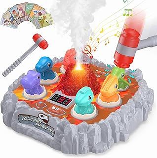 OKKIDY Whack A Mole Game for Toddlers, Kids 3 4 5 6 7 8Year Old Dinosaur Toys with 2 Pounding Hammers, Interactive Educational Toys with Sound and Light 8 Learning Cards Pounding Toys