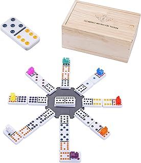Engelhart - 250170 - Mexican Train Dominoes Set D12 - Wooden Box - 91 Colorful 9mm Dominoes + 8 Colorful Trains - 2 to 8 Players