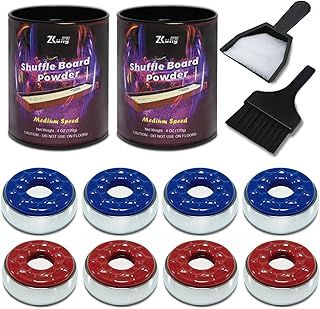 Shuffleboard Pucks and Sand Set - 2 1/8" Table Pucks with 2 Cans Wax, Mini Brush and Dustpan