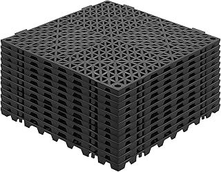 VEVOR Modular Interlocking Cushion, 12 Pack 30 x 30 cm Splicing Drainage Mats, Soft PVC Interlocking Drainage Floor Tiles, Non-Slip Drainage Holes for Restroom, Kitchen, Pool, Wet Areas, Black