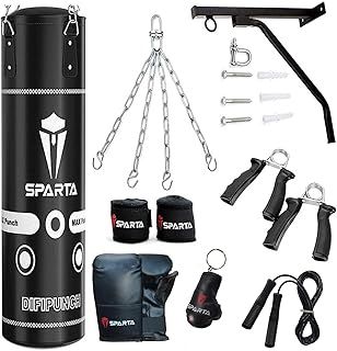 Boxing Punch Bag Filled 5ft 4ft 3ft Heavy Duty Boxing Punching bag set, Wall Bracket Punching Gloves Steel Chain, Kickboxing MMA Grappling Muay Thai Karate BJJ, Adult Home Gym Fitness