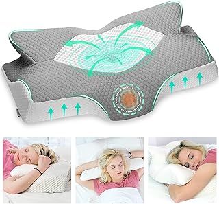 Cervical Memory Foam Pillow for Neck Pain Orthopedic Neck Pillow for Shoulder Pain Ergonomic Head Neck Support Pillow for Side/Back/Stomach Sleepers with Removable Cover (Grey)