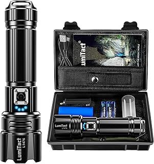 Torches LED Super Bright 500000 Lumens, XHP70.2 Rechargeable Torch Powerful Tactical Flashlight with Holster, 5 Modes & Zoomable Flash Light IP67 Waterproof for Camping Hiking Emergency Dog Walking