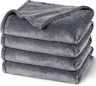 PHF Ultra Soft Fleece Blanket Double Size 150 x 200cm, No Shed No Pilling Luxury Plush Cozy Flannel 280GSM Lightweight Throw Blanket for Bed, Couch, Chair, Sofa Suitable for All Season, Grey