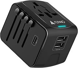 AUNNO Universal Travel Adapter, International Travel Plug Adapter with 1 USB C and 2 USB Ports, All in One Worldwide Plug Adaptor, UK to European Power Universal Plug Adaptor for EU USA Australia