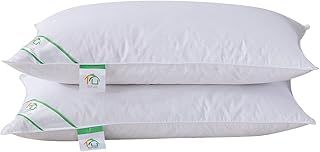 Goose Feather and Down Pillows Pair, Luxury Pillows with 100% Cotton Cover, Medium and Soft Firmness, Hotel Quality(48X74cm)