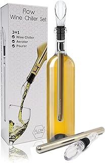 FLOW Barware Wine Cooler | 3-in-1 Wine Bottle Cooler, Chiller Stick, Aerator & Drip Free Pourer | Steel Chiller Rod That Chills Your Wines from The Inside | Bottle Cooler Rod