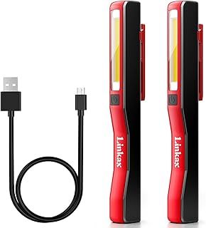 Linkax LED Torch Inspection Lamp 2 Pack, Rechargeable Work Light COB Flashlight Pocket Torch with Magnetic Clip for Household Workshop Automobile Emergency Power Cut, Gift for Kid Men Dad Him Elderly