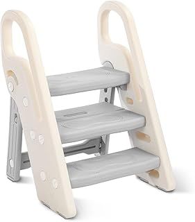 Onasti Foldable Step Stool for Kids, 2 Steps - 3 Steps Height Adjustable Toddler Step Stool, Toilet Steps for Potty Training, Learning Tower with Handle for Bathroom, Bedroom, Kitchen (Grey)