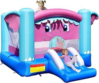 Kids Bouncy Castle with Slide and Basketball Hoop, Inflatable Jumping House for Outdoor Indoor (Elephant, ‎352 x 255 x 194 cm)