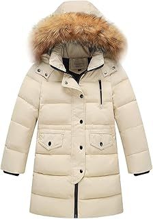 Kids Girls Winter Puffer Jacket Padded Long Coat with Fur Hood for 2-12 Years