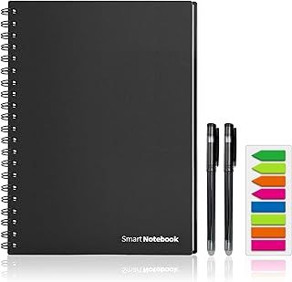 Reusable Smart Notebook, A4 Size Lined and Dot-Grid Pages Note Book, 6 Styles Page, Rewritable Notepad for Adult, Student,Black