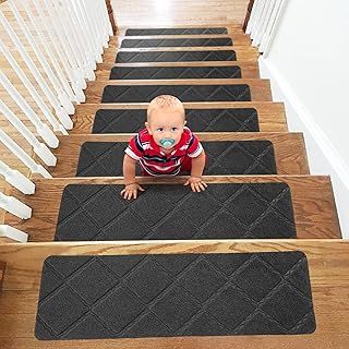 YISUN 15 PCS Stair Mats, Stair Carpet, Anti Moving and Non-Slip Stair Pads, Removable Self-Adhesive Carpet Stair Treads for Children, Elderly and Pets
