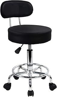 PU Leather Rolling Stool Mid-Back with Footrest Height Adjustable Office Computer Home Drafting Swivel Task Chair with Wheels (Black)