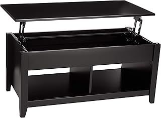 Amazon Basics Lift-Top Rectangular Storage Coffee Table, Black, 18" D x 40" W x 19" H