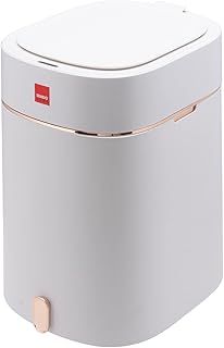 Sensio Home 12 Litre Waterproof Motion Sensor Trash Can Dust Bin with Auto Lid, Automatic Garbage Bin for Bedroom Kitchen Bathroom Living Room Office, White with Gold coloured Trim