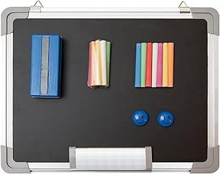 Chalkboard Set - Small Black Board 15 x 12 in with 1 Magnetic Eraser, 14 Chalk Sticks (7 Colors) and 2 Magnets - Mini Hanging Wall Message Blackboard for Home Office School
