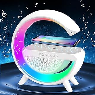 LED Table Lamp with Wireless Charger, RGB Color Changing Ambient Light, Dimmable Night Light with Music Sync, Smart Lamp and Bluetooth Speaker with Charger, Smart Mood Light for Bedroom, Dorm