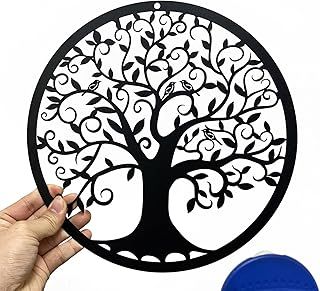 Yuzhuo Metal Tree of Life Wall Decor Silhouette Art for Gift Present Indoor Outdoor Garden Home Decoration(Black, 28x28cm)