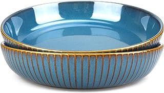 CSYY Pasta Bowls, 21cm Porcelain Serving Bowls, 1000ml Large Deep Plates Round Premium Blue Bowls Set for Salad, Pasta, Fruit(2pack)