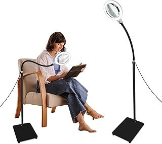 Delixike Magnifying Glass with Light and Stand, Magnifying Lamp with Flexible Gooseneck,Dimmable Magnifier with 54pcs LED Light for Seniors Reading Craft Close Work