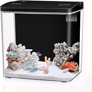 4.5L Aquarium Starter Kits, Small Arcrylic Betta Fish Tank with Led Lights and Backwall Filter (Black)