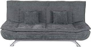 INMOZATA Linen Fabric Sofa Bed Double 3 Seater Recliner Sofa 188cm Spring Corner Couch Lounge Sofa Bed with Two Cushions/Chrome Legs for Living Room Bedroom Home Office Furniture Grey (Linen)