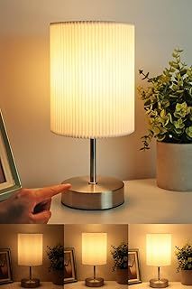 HSLighting Bedside Lamps, Touch Control Table Lamp 3-Way Brightness Dimmable Small Lamp with Metal Base LED Desk Lamp Minimalist Nightstand for Bedroom Living Room Gift Decor, Dimmable Bulb Included