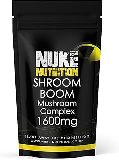 Nuke Nutrition Shroom Boom Mushroom Complex Capsules x180 - Mushroom Supplement with Chaga, Codyceps, Shiitake, Maitake, Lions Mane & Reishi - Pure & Natural Mushroom Extract Blend