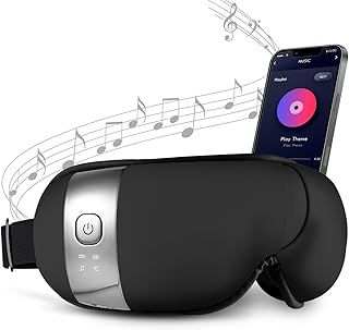HubiCare Eye Massager with Heat, Vibration, Music Heated Massager for Migraines, Relax and Reduce Eye Strain Dark Circles Eye Bags Dry Eye Improve Sleep, Birthday Gifts for Women/Men (Black)