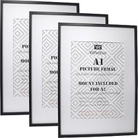 Black A1(59.4x84.1cm) Gallery Picture Frames Set of 3 with Mounts for A2(41x58.4cm), A1 boxed photo frames 3pack,A1 Poster Frame with Mount for A2 photo