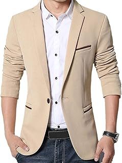 Gopune Men's Slim Fit Casual One Button Suits Coat Solid Blazer Business Jacket