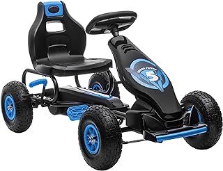 HOMCOM Pedal Go Kart for Kids, Racing Go Kart with Adjustable Seat, Inflatable Tyres, Shock Aborb, Handbrake, for Ages 5-12 Years - Blue