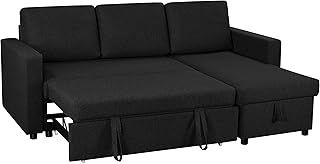 Yaheetech Sofa Bed L-Shaped Couch Sofa Corner Sofa 3 Seater Pull Out Sofa Bed with Storage, Convertible Click Clack Sofa Bed Settee Sectional Sofa for Living Room, Office, Black