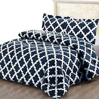 ComfyWell Super King Duvet - Printed Comforter Bedspreads, Coverlets & Sets, 2 Pillowcases Warm and Anti Allergy All Season Coverless Duvet, Throws For Bed. (Super King (220x260cm), Navy Blue)