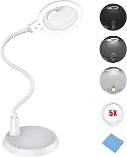 Dimmable Magnifying Lamp,5X Large Hands Free Magnifying Glass with Light and Stand for Reading Workbench Artist Hobbies