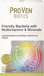 Pro-Ven Probiotics Once Daily 5 Billion CFU Adult Friendly Gut Bacteria +100% NRV Multivitamins & Minerals - 60 Day Supply - Complete Nutritional Support Men Womens Multi Strain Cultures