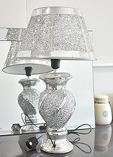 Deenz Silver Glitter Crushed Diamond Table Lamp With Shade Ornament Home Gift Diamante with Wavy Design