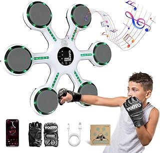 OOTO Smart Music Boxing Machine, One Punch Boxing Machine Wall Mounted With Gloves, Bluetooth Connection & LED Light, 6 Modes/Speed Adjustment, Boxing