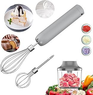 3-in-1 Electric Whisk, Hand Mixer, Small Cordless Hand Blender, Mini Onion Chopper 300ML, Rechargeable Hand Whisk Electric, Food Processor for Baby, Baby Food Maker, Portable 4 Speed Hand Mixer