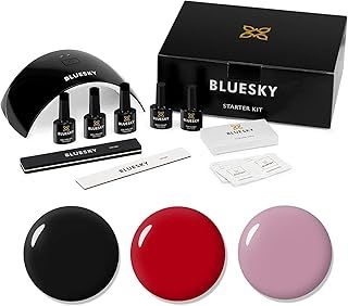 Bluesky Gel Nail Polish Starter Kit, Gel Nail Kit with 24W UV LED Lamp Nail Dryer, 3 x 10ml Gel Nail Polishes, Cleanser Wipes, Top and Base Coat, Nail File and Buffer [AMAZON EXCLUSIVE]