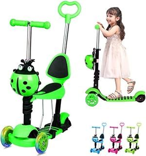3 Wheel Kids Toddler Scooter for Age 3-8, Kick Scooter with LED Flashing Light Up Wheels, Removable Seat & Adjustable Handlebar, Lightweight Scooters for Toddlers Children Boys and Girls